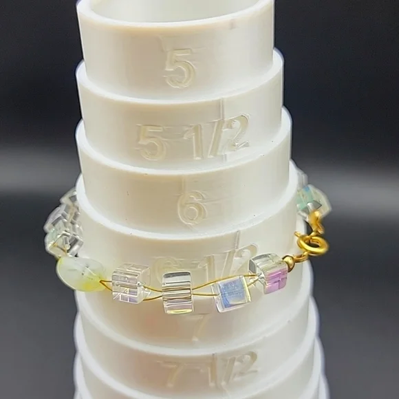 AB Cube & Givre Art Glass Necklace Bracelet and Earring Set Gold Tone Wire